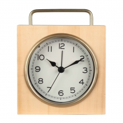 Solid wood alarm clock with golden metal handle